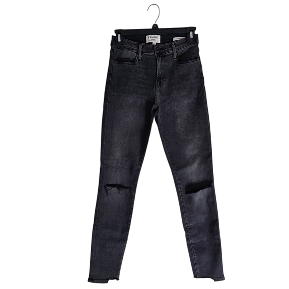 FRAME Denim Le High Skinny Black Gray  Distressed Jeans 26 Preowned - Picture 1 of 10